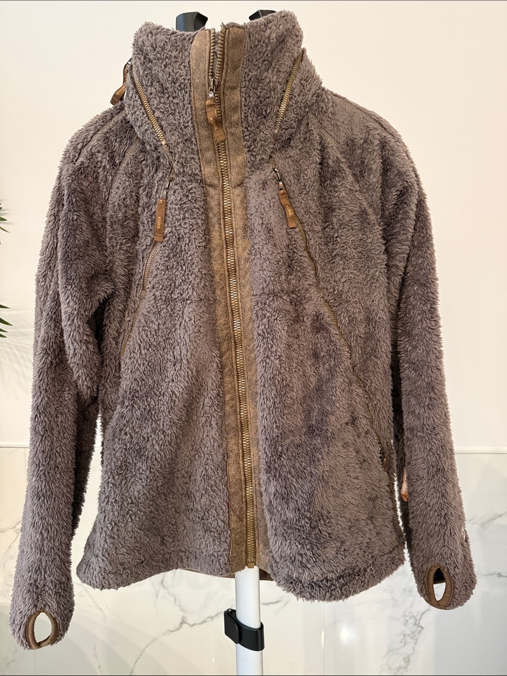 KUHL Flight Jacket Breen Brown High Pile Sherpa Fleece Full Zip Large